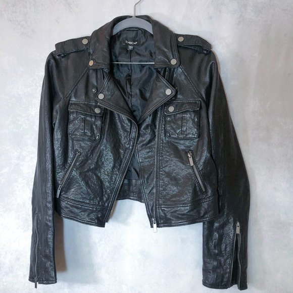 bebe Jackets & Blazers - BEBE Genuine Leather Moto Style Jacket Black Size S